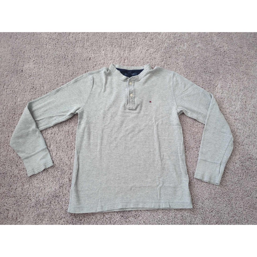 Tommy Hilfiger Henley Shirt Mens Large Long Sleeve 100% Cotton Knit Logo Thermal